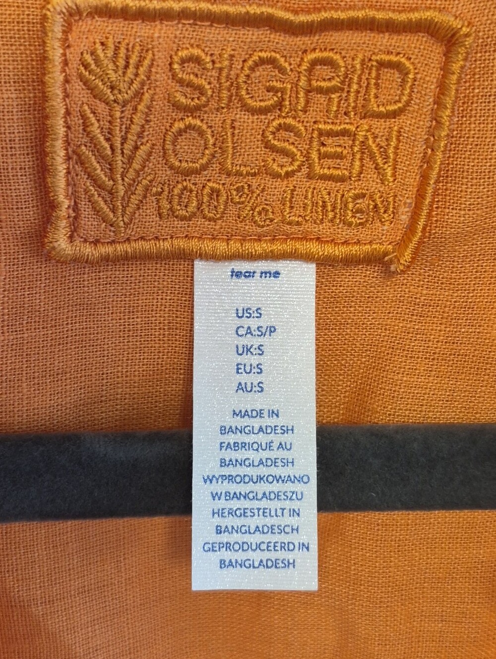 NEW Sigrid Olsen 100% Linen Button Up Shirt Orange Roll Tab Sleeves Women’s Sz S - Picture 10 of 11